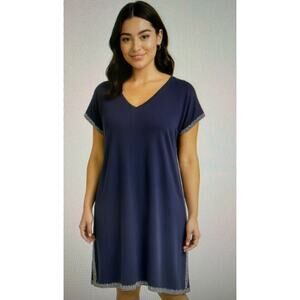 Pure Jill women's Large Embroidered Cap Sleeve Dress Boho Shift Beach Mini slit